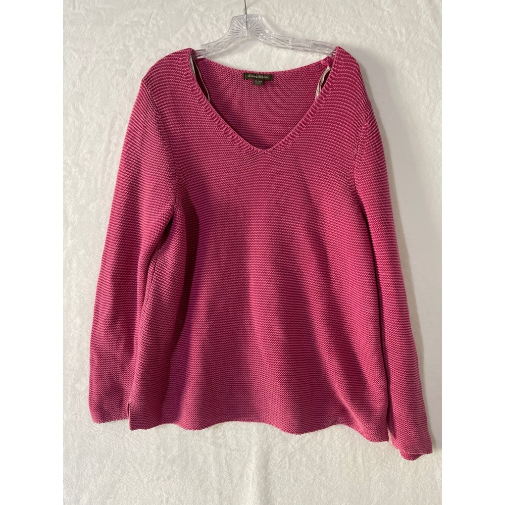 Tommy Bahama V Neck Textured Knit Oversized‎ Cotton Pink XL Sweater Beach Resort
